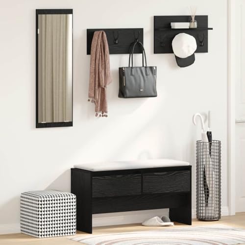 Mandloder Flurmöbel-Set 4tlg Altholz Optik 90x31x46.5cm Holzwerkstoff, Eingangsbereich Garderoben-Set mit Bank, Spiegel, 2 Haken für Schuhe, Taschen & Accessoires von Mandloder