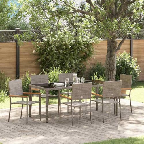 Mandloder Garten Essgruppe, 7-teilig, Grau Poly-Rattan, 190x90x75 cm, modernes Design für Terrasse und Außenbereich von Mandloder