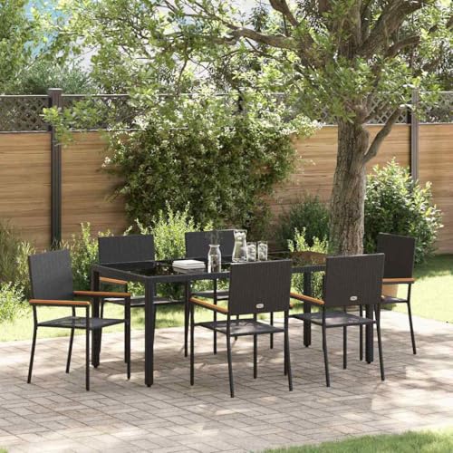 Mandloder Garten Essgruppe 7-teilig Schwarz, Poly-Rattan Outdoor Möbel Set mit gehärteter Glasplatte, 6 Stühle & Tisch, stabil für Terrasse Mandloder Garten Essgruppe 7-teilig Schwarz, Poly-Rattan Outdoor Möbel Set mit gehärteter Glasplatte, 6 Stühle & Tisch, stabil für Terrasse von Mandloder
