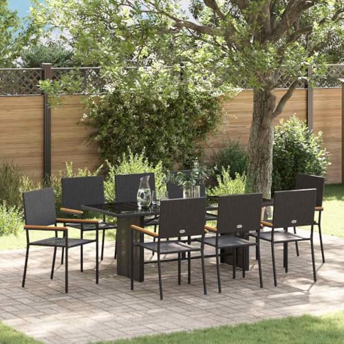 Mandloder Garten Essgruppe 9-teilig, Schwarz Poly-Rattan Outdoor-Möbelset mit Glasplatte, 8 Stühle, robuster Stahlrahmen, 190x80x75 cm Esstisch für Terrasse & Balkon Mandloder Garten Essgruppe 9-teilig, Schwarz Poly-Rattan Outdoor-Möbelset mit Glasplatte, 8 Stühle, robuster Stahlrahmen, 190x80x75 cm Esstisch für Terrasse & Balkon von Mandloder