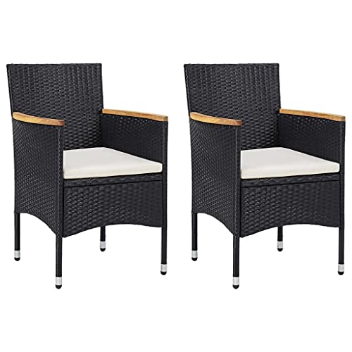 Mandloder Garten Essstühle Set 2 STK. Poly Rattan Schwarz, Witterungsbeständige Outdoor Gartenmöbel mit Akazienholz Armlehnen, Ergonomische Stühle für Terrasse Balkon Mandloder Garten Essstühle Set 2 STK. Poly Rattan Schwarz, Witterungsbeständige Outdoor Gartenmöbel mit Akazienholz Armlehnen, Ergonomische Stühle für Terrasse Balkon von Mandloder