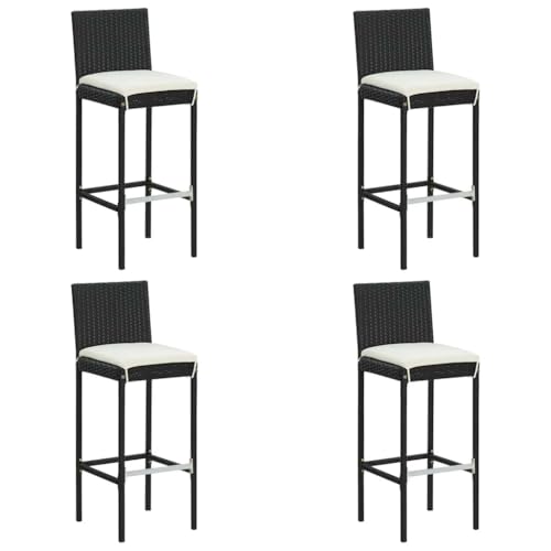 Mandloder Garten Outdoor Barhocker Set, 4 Stühle Schwarz aus Poly Rattan mit Kissen, wetterfeste Gartenmöbel für Balkon Terrasse Essbereich, stabile Hochlehner Stühle 40x44x108 cm Mandloder Garten Outdoor Barhocker Set, 4 Stühle Schwarz aus Poly Rattan mit Kissen, wetterfeste Gartenmöbel für Balkon Terrasse Essbereich, stabile Hochlehner Stühle 40x44x108 cm von Mandloder