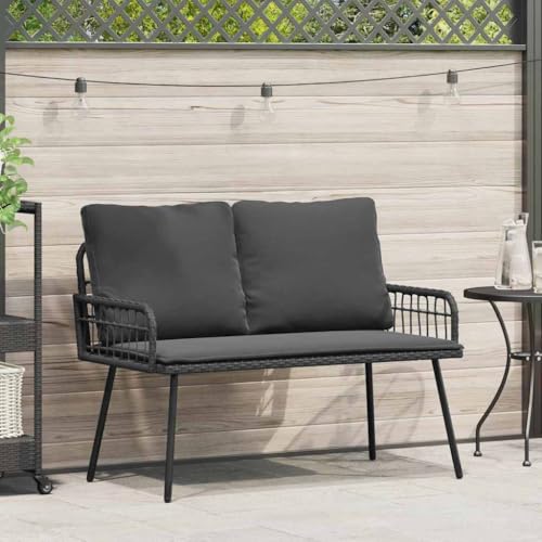 Mandloder Gartenbank Grau Metall, 114x64x78cm Zweisitzer mit wetterfestem Kissen, stabile Outdoor Gartenmöbel für Terrasse und Balkon, modernes Design von Mandloder