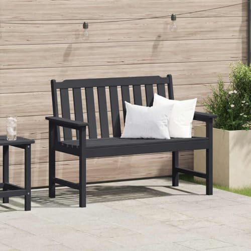 Mandloder Gartenbank mit Kissen Schwarz 120x59x88cm, Robuste Plastik Outdoor Gartenmöbel Set für Terrasse Balkon, Wetterfeste 2-Sitzer Sitzbank, Moderne Garten Stühle Möbel von Mandloder