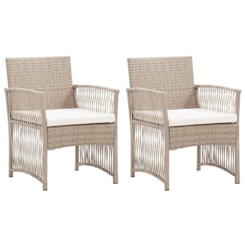 Mandloder Gartensessel mit Sitzkissen 2er Set, Beige Poly Rattan Outdoor Gartenstühle, Robuste wetterfeste Gartenmöbel aus PE Rattan für Terrasse Balkon, bequem und pflegeleicht von Mandloder
