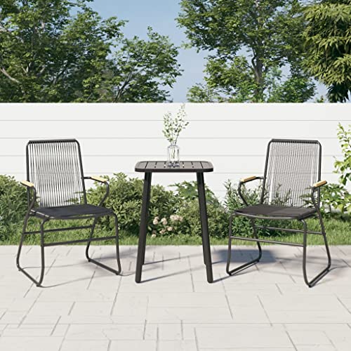 Mandloder Gartenstühle 2er Set Schwarz PVC Rattan pulverbeschichteter Stahl 58x59x85,5 cm Outdoor Gartenmöbel wetterfest UV-beständig für Terrasse Balkon bequem stabil von Mandloder