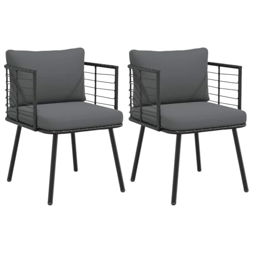 Mandloder Gartenstühle 2er Set Schwarz Poly Rattan mit Dunkelgrau Kissen, UV-beständige wetterfeste Outdoor Gartenmöbel für Garten Terrasse Balkon, Bequeme Stühle mit robustem Stahlgestell Mandloder Gartenstühle 2er Set Schwarz Poly Rattan mit Dunkelgrau Kissen, UV-beständige wetterfeste Outdoor Gartenmöbel für Garten Terrasse Balkon, Bequeme Stühle mit robustem Stahlgestell von Mandloder