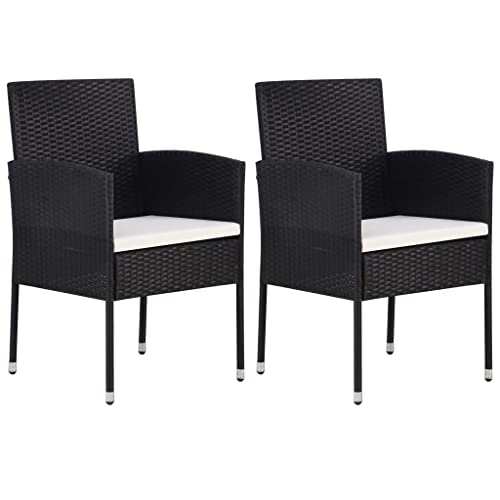 Mandloder Gartenstühle 2er Set Schwarz Polyrattan mit Cremeweiß Kissen für Garten Terrasse Balkon, robuste Outdoor Gartenmöbel Stühle, witterungsbeständig & pflegeleicht für entspannte Stunden von Mandloder