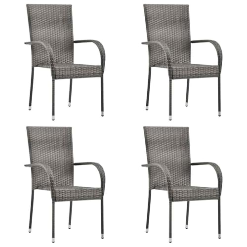 Mandloder Gartenstühle 4er Set Stapelbar Grau aus wetterfestem Poly Rattan, mit pulverbeschichtetem Stahlrahmen, Outdoor Gartenmöbel für Terrasse, Balkon & Garten, Platzsparend von Mandloder