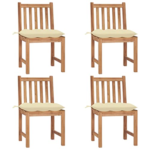Mandloder Gartenstühle 4er Set aus massivem Teakholz, witterungsbeständig, 50x53x90cm Outdoor Esszimmerstühle mit cremeweißen Kissen für Terrasse und Balkon von Mandloder