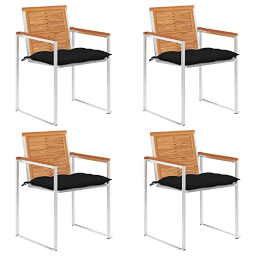 Mandloder Gartenstühle 4er Set mit Kissen, Akazienholz Massiv Teak-Optik, Edelstahl 304, Stapelbar Wetterfest Robust für Garten Terrasse, Outdoor Essbereich 60x56x85cm mit 7cm Polster von Mandloder
