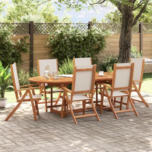 Mandloder Gartenstühle 6er Set klappbar, Hochlehner aus massivem Akazienholz und Textilene grau, wetterfest für Garten, Terrasse und Outdoor-Bereich von Mandloder