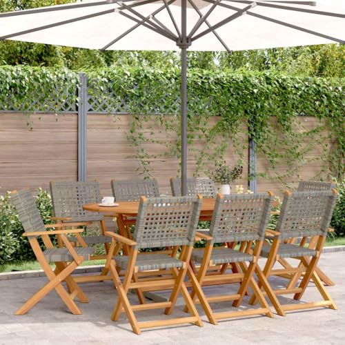 Mandloder Gartenstühle Klappbar 8er Set Grau aus wetterfestem Poly Rattan und massivem Akazienholz, stabile Outdoor Gartenmöbel für Garten Balkon Terrasse, belastbar bis 110 kg. von Mandloder
