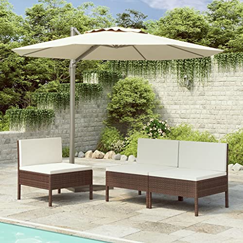 Mandloder Gartenstühle Set 3X Sofa-Mittelelement, wetterfeste Outdoor Loungemöbel aus Poly Rattan Braun mit Cremeweißen Kissen, robuste Gartenmöbel für Terrasse & Balkon von Mandloder