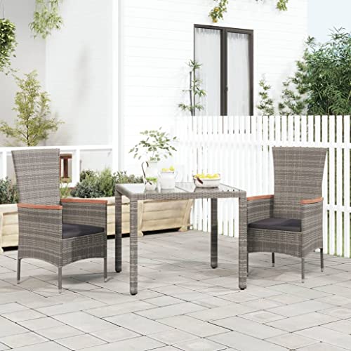 Mandloder Gartenstühle mit Kissen, 2er-Set, Poly Rattan Grau, 60x58x108 cm, robuste Outdoor Stühle mit Stahlrahmen und Akazienholz für Terrasse, Balkon von Mandloder