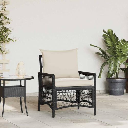 Mandloder Gartenstuhl Schwarz Poly-Rattan robuste Outdoor Gartenmöbel für Terrasse, bequemer Loungestuhl mit stabilem Stahlrahmen, 60x70x78 cm (B x L x H), 110 kg belastbar, Moderne Stühle. von Mandloder