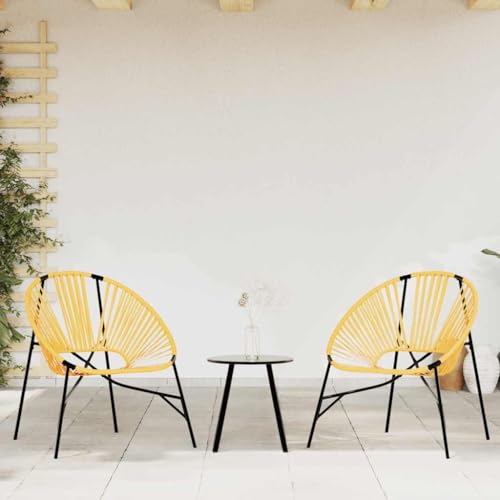 Mandloder Gartenstuhl-Set 3-TLG. Schwarz Gelb Poly Rattan, pulverbeschichteter Stahlrahmen für Garten, Terrasse, Balkon – 2 Bequeme Ei-Stühle & 1 Couchtisch von Mandloder