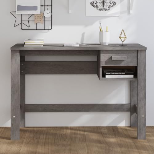 Mandloder HAMAR Schreibtisch Hellgrau aus massivem Kiefernholz, 110x40x75 cm, mit Schublade & offenem Fach für Büro, Schlafzimmer & Laptop-Nutzung Mandloder HAMAR Schreibtisch Hellgrau aus massivem Kiefernholz, 110x40x75 cm, mit Schublade & offenem Fach für Büro, Schlafzimmer & Laptop-Nutzung von Mandloder