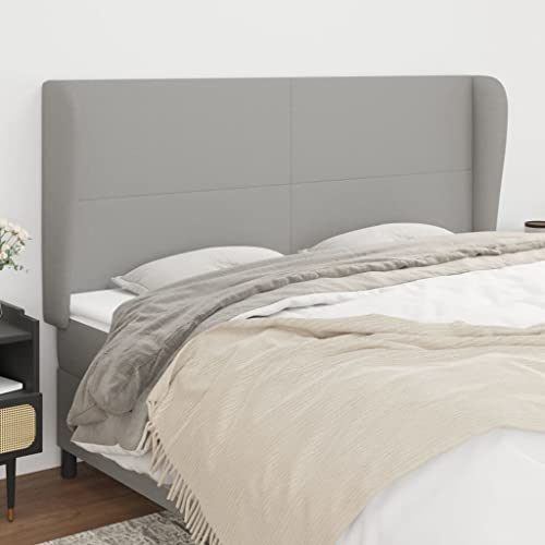 Mandloder Hellgraues Kopfteil mit Ohren, 163x23x118/128 cm, atmungsaktiver Stoff, höhenverstellbar, Robustes Holzgestell für Schlafzimmer von Mandloder