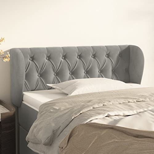Mandloder Hellgraues Kopfteil mit Ohren, 93x23x78/88 cm, weicher Samt, verstellbar, für Schlafzimmer, stabiles Bett-Kopfteil, klassisches Design, bequemer Rückenpolster Mandloder Hellgraues Kopfteil mit Ohren, 93x23x78/88 cm, weicher Samt, verstellbar, für Schlafzimmer, stabiles Bett-Kopfteil, klassisches Design, bequemer Rückenpolster von Mandloder