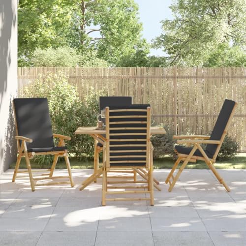 Mandloder Hochwertiges Bambus Gartenstühle Set, 4 STK. Klappbar & 5-Fach Verstellbar, Outdoor Hochlehner Stühle mit Dunkelgrauen Kissen, Robuste Gartenmöbel für Balkon Terrasse Entspannung von Mandloder