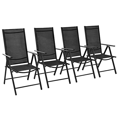 Mandloder Klappbare Gartenstühle Set Schwarz, 4 Stück Hochlehner aus Aluminium & Textilene, Wetterfest für Garten & Outdoor Möbel, Verstellbare Rückenlehne 7 Positionen, Maße 54x73x107cm von Mandloder