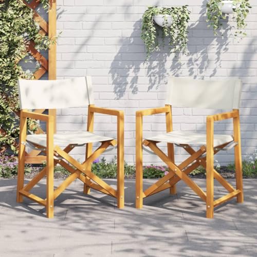 Mandloder Klappbare Regiestühle 2er Set, Cremeweißer Stoff Akazienholz geölt, Robuste Outdoor Gartenstühle für Balkon & Garten, Faltbare Möbel platzsparend bis 110 kg von Mandloder