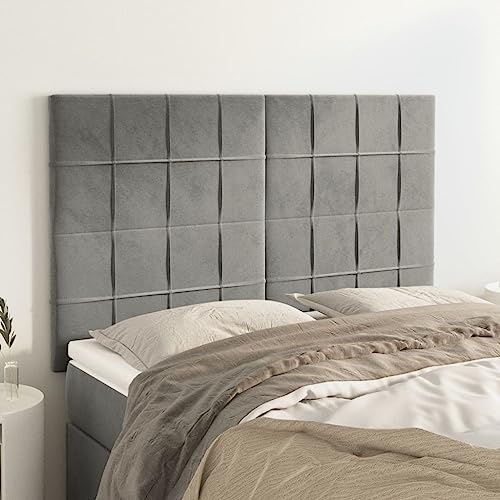 Mandloder Kopfteil-Set für Betten, 4 Stück, hellgrauer Samt, 72x5x78/88 cm pro Paneel, verstellbar, weich gepolstert für Schlafzimmer, Robustes Holzgestell von Mandloder