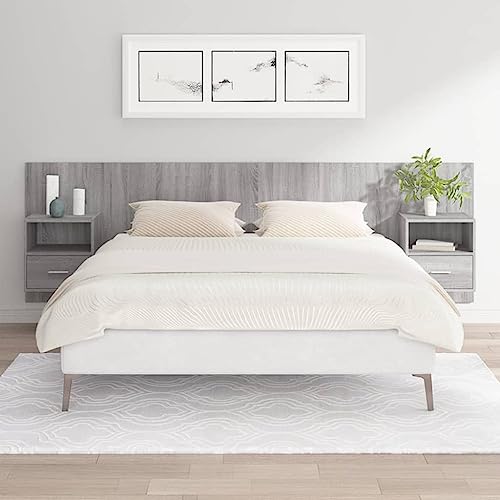 Mandloder Kopfteil mit Nachttischen, Grau Sonoma Holzwerkstoff, 160x80 cm, Robustes Bett Kopfteil Set mit Stauraum für Schlafzimmer von Mandloder