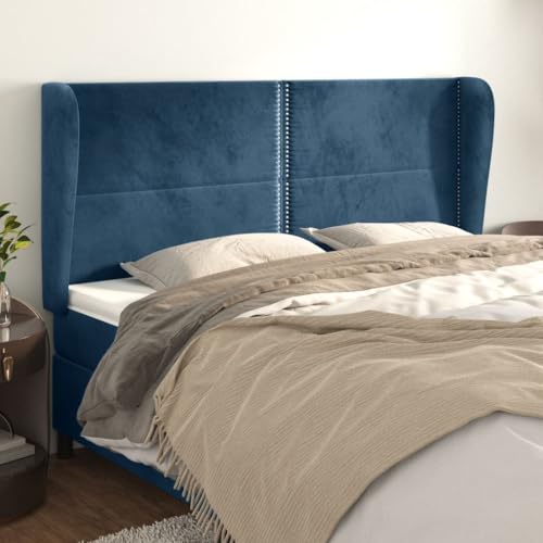 Mandloder Kopfteil mit Ohren, Dunkelblau, 163x23x118/128 cm, Samt, Höhenverstellbar, Robuste Holzbeine, für Bett Mandloder Kopfteil mit Ohren, Dunkelblau, 163x23x118/128 cm, Samt, Höhenverstellbar, Robuste Holzbeine, für Bett von Mandloder