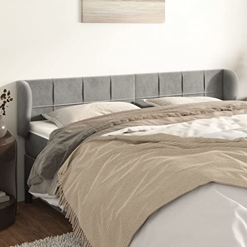 Mandloder Kopfteil mit Ohren, Hellgrau Samt, 183x23x78/88 cm, Höhenverstellbar, Robuste Holzbeine für Schlafzimmer, Modernes Bettkopfteil Mandloder Kopfteil mit Ohren, Hellgrau Samt, 183x23x78/88 cm, Höhenverstellbar, Robuste Holzbeine für Schlafzimmer, Modernes Bettkopfteil von Mandloder