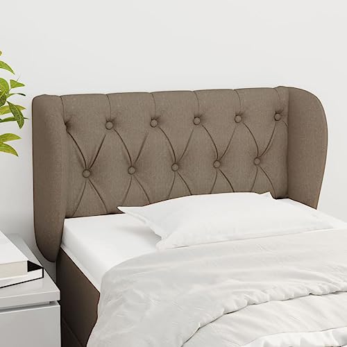 Mandloder Kopfteil mit Ohren, Taupe, 83x23x78/88 cm, strapazierfähiger Stoff, höhenverstellbar, Robustes Holz, für Schlafzimmer, bequemes Rückenpolster von Mandloder