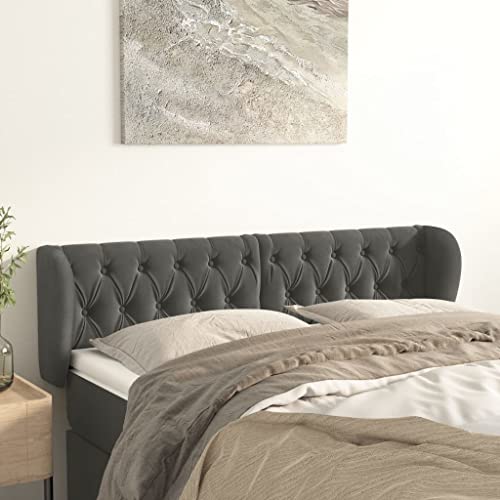 Mandloder Kopfteil mit Ohren, dunkelgrau, 147x23x78/88 cm, Samt, höhenverstellbar, robust, für Schlafzimmer, klassisches Design, bequemes Rückenpolster Mandloder Kopfteil mit Ohren, dunkelgrau, 147x23x78/88 cm, Samt, höhenverstellbar, robust, für Schlafzimmer, klassisches Design, bequemes Rückenpolster von Mandloder