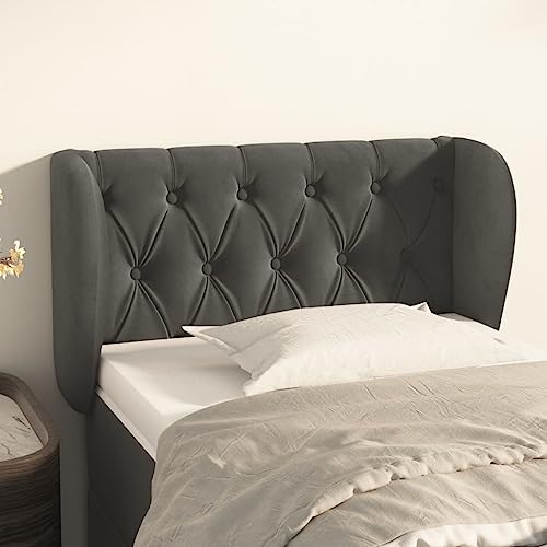Mandloder Kopfteil mit Ohren, dunkelgrau, Samt, 83x23x78/88 cm, verstellbar, weiches Rückenpolster, stilvolles Bett Kopfteil für Schlafzimmer von Mandloder