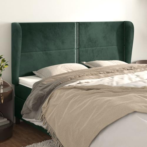 Mandloder Kopfteil mit Ohren, dunkelgrün, 183x23x118/128 cm, luxuriöser Samtstoff, verstellbar, für Schlafzimmer, robuste Holzbeine von Mandloder