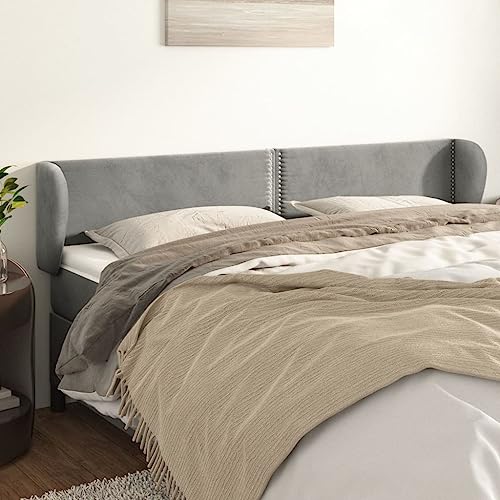 Mandloder Kopfteil mit Ohren, hellgrau, 203x23x78/88 cm, Samt-Polsterung, höhenverstellbar, Elegantes Design, Robustes Bett-Kopfteil für Schlafzimmer Mandloder Kopfteil mit Ohren, hellgrau, 203x23x78/88 cm, Samt-Polsterung, höhenverstellbar, Elegantes Design, Robustes Bett-Kopfteil für Schlafzimmer von Mandloder