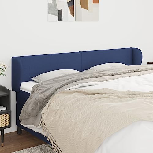 Mandloder Kopfteil mit Ohren Blau, 203x23x78/88 cm, Stoffbezug, verstellbar, stilvolles Bett Kopfteil für Schlafzimmer, Robustes Design von Mandloder