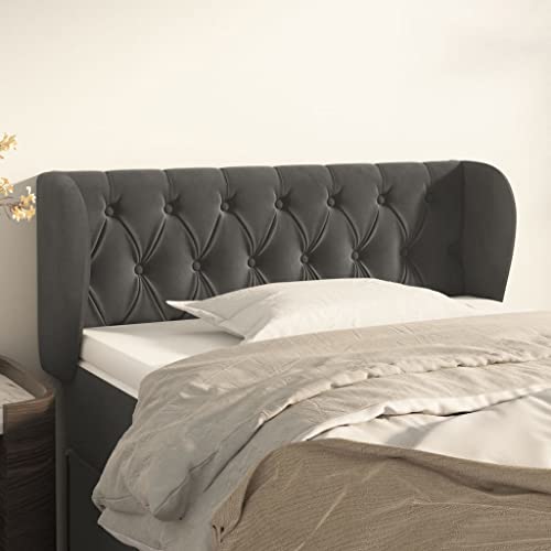 Mandloder Kopfteil mit Ohren Dunkelgrau, 93x23x78/88 cm, Samt, Höhenverstellbar, Robuste Holzbeine für Bett Schlafzimmer Mandloder Kopfteil mit Ohren Dunkelgrau, 93x23x78/88 cm, Samt, Höhenverstellbar, Robuste Holzbeine für Bett Schlafzimmer von Mandloder