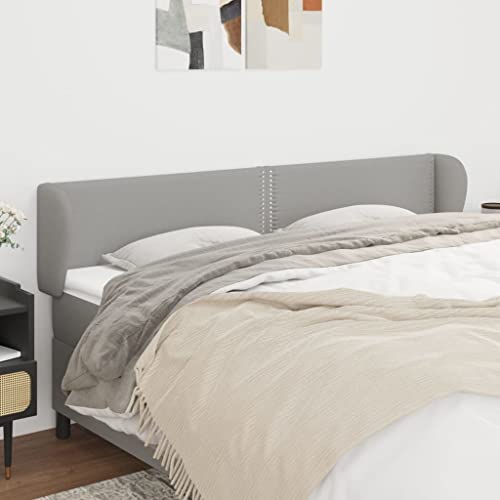 Mandloder Kopfteil mit Ohren Hellgrau 163x23x78/88 cm, Stoffbezug mit Nieten, Höhenverstellbares Bett Kopfteil für Schlafzimmer, Robustes Polsterbett Zubehör Mandloder Kopfteil mit Ohren Hellgrau 163x23x78/88 cm, Stoffbezug mit Nieten, Höhenverstellbares Bett Kopfteil für Schlafzimmer, Robustes Polsterbett Zubehör von Mandloder