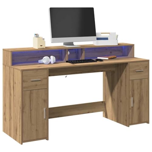 Mandloder LED-Schreibtisch Artisan-Eiche 160x55x91 cm, Holzwerkstoff, mit RGB-Beleuchtung & USB-Anschluss, Stauraum für Büro & Gaming Mandloder LED-Schreibtisch Artisan-Eiche 160x55x91 cm, Holzwerkstoff, mit RGB-Beleuchtung & USB-Anschluss, Stauraum für Büro & Gaming von Mandloder