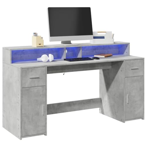 Mandloder LED-Schreibtisch Betongrau 160x55x91 cm, Robuster Holzwerkstoff Gaming- & Arbeitsplatz mit RGB-Beleuchtung, Reichlich Stauraum für Bürobedarf von Mandloder