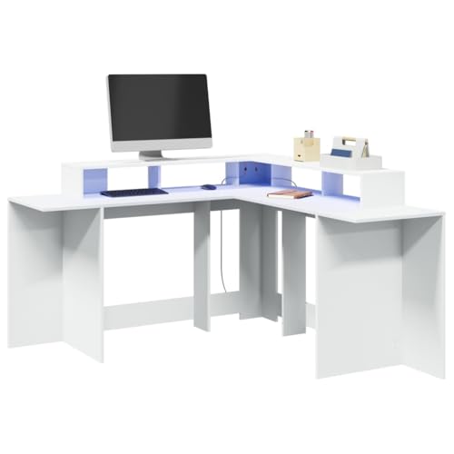 Mandloder LED-Schreibtisch Weiß, 152x152x91 cm L-Form Holzwerkstoff, Gaming Computer Schreibtisch mit RGB-Beleuchtung & Stauraum für Büro & Schlafzimmer Mandloder LED-Schreibtisch Weiß, 152x152x91 cm L-Form Holzwerkstoff, Gaming Computer Schreibtisch mit RGB-Beleuchtung & Stauraum für Büro & Schlafzimmer von Mandloder