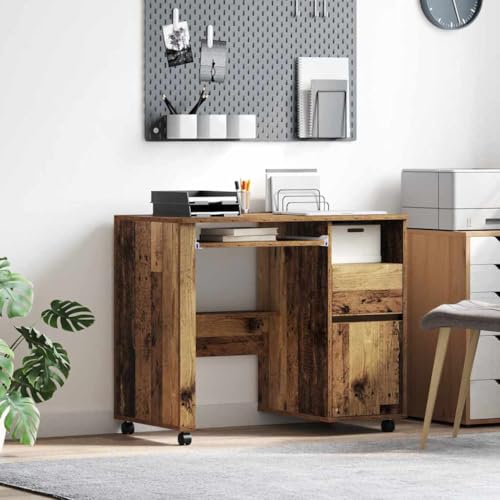 Mandloder Moderner Computertisch mit Rollen, 91x50x77cm, Altholz-Optik Holzwerkstoff, Flexibler Schreibtisch für Homeoffice und Laptop-Nutzung, tragbarer Arbeitstisch von Mandloder