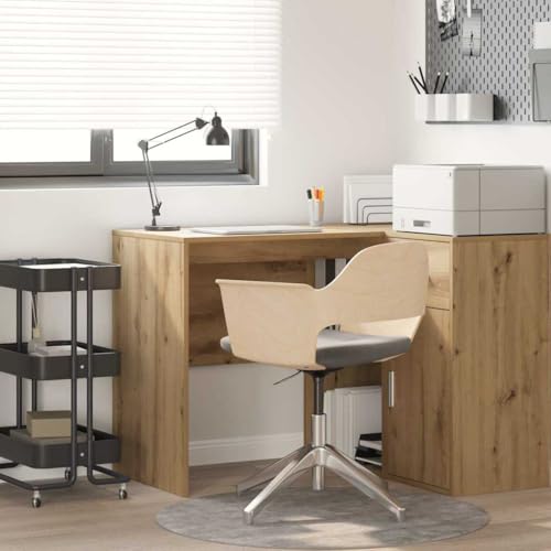 Mandloder Moderner Schreibtisch Eiche handwerklich, 102x50x75 cm, aus robustem Holzwerkstoff, mit Regal, ideal für Heimbüro und Laptop-Arbeit von Mandloder