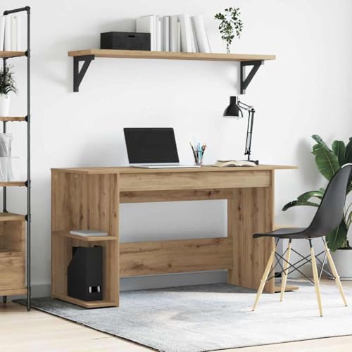 Mandloder Moderner Schreibtisch Eiche handwerklich, 140x50x75 cm, aus Holzwerkstoff mit Regal, ideal für Home Office und Arbeitszimmer, Stabiler Laptop-Arbeitsplatz von Mandloder