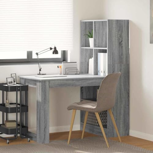 Mandloder Moderner Schreibtisch Graues Sonoma 122x67x145 cm aus Holzwerkstoff mit integrierten Regalen, ideal für Büro, Schlafzimmer und Home Office von Mandloder