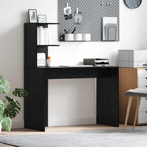 Mandloder Moderner Schreibtisch Schwarze Eiche 102 x 50 x 124 cm, Holzwerkstoff mit Regal, ideal für Home Office, Laptop und Büro von Mandloder