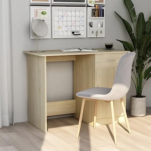 Mandloder Moderner Schreibtisch Sonoma-Eiche 100x50x76 cm aus robustem Holzwerkstoff mit Schublade und Tür, ideal für Büro und Schlafzimmer von Mandloder