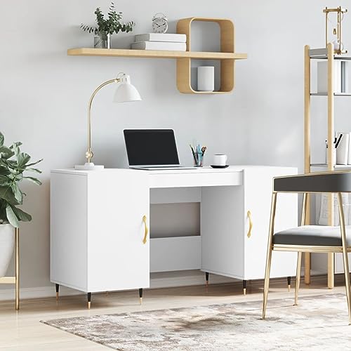 Mandloder Moderner Schreibtisch Weiß 140x50x75 cm aus Holzwerkstoff mit 4 Türen und stabilen Eisenfüßen für Büro, Schlafzimmer & Home-Office Mandloder Moderner Schreibtisch Weiß 140x50x75 cm aus Holzwerkstoff mit 4 Türen und stabilen Eisenfüßen für Büro, Schlafzimmer & Home-Office von Mandloder