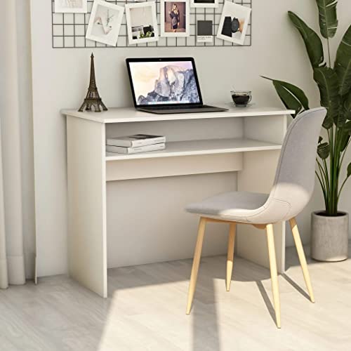 Mandloder Moderner Schreibtisch Weiß 90x50x74 cm, Robuster Holzwerkstoff Bürotisch mit Ablagefach, Kompakter Computertisch für Jugendzimmer & Home Office von Mandloder